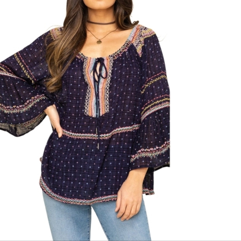 Free People Talia Bohemian Oversized Embroidered Blouse